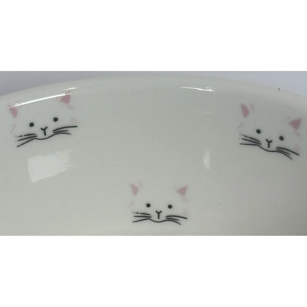 Cat Food Bowl Meow Ceramic Kitty Dish White Pink Pet Feeding Dish Cute